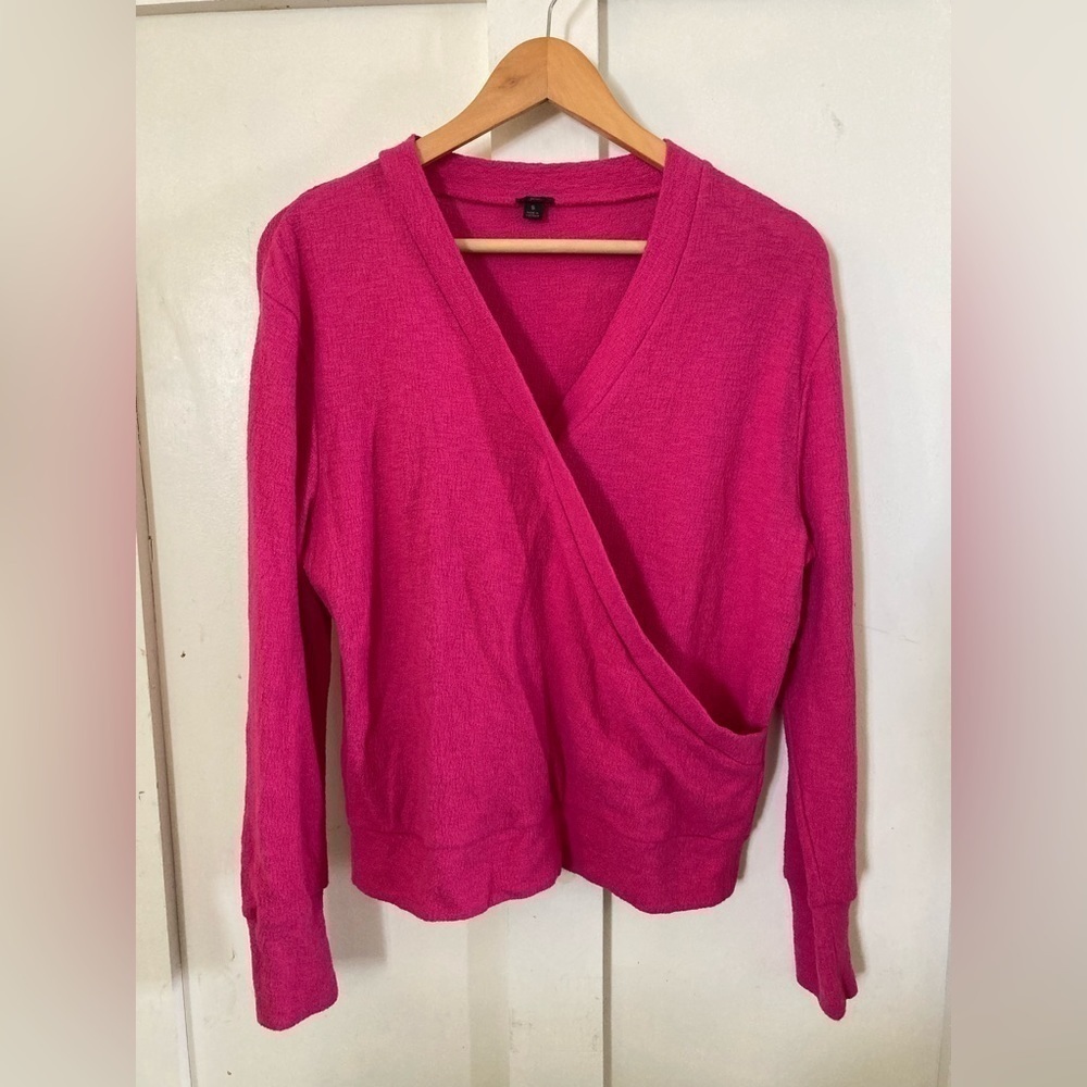 J crew hot pink wrap blouse pullover sweater gauzy 100% cotton small